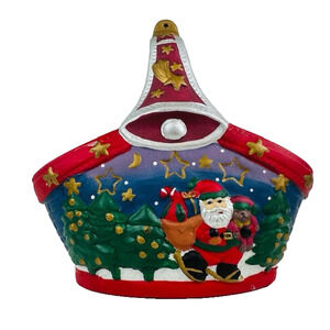 Brinn's Christmas Tree Ceramic Basket w/Handle Santa & Toys Holiday Painted VTG